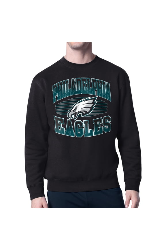 Men's Starter Black Philadelphia Eagles Team Grit Graphic Fleece Pullover Sweatshirt