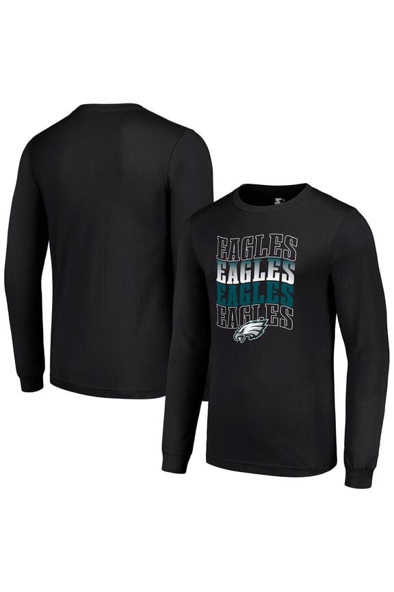 Men's Starter Black Philadelphia Eagles Team Name Graphic Long Sleeve T-Shirt