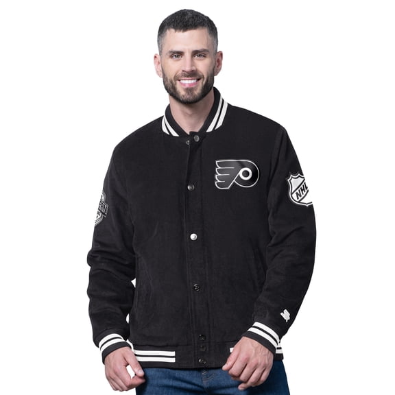 Men's Starter  Black Philadelphia Flyers Blackout Corduroy Full-Snap Varsity Jacket