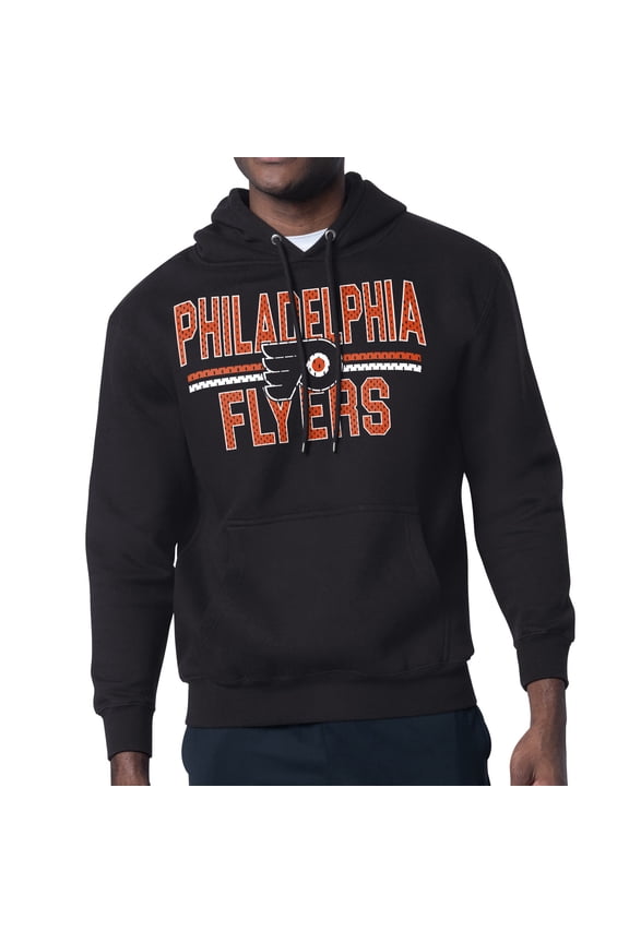 Men's Starter Black Philadelphia Flyers Mesh Look Team Name Logo Tri-Blend Pullover Hoodie