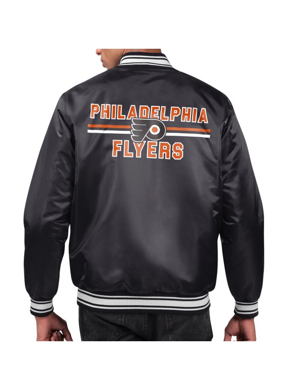 Men's Starter Black Philadelphia Flyers Printed Team Logo Satin Varsity Full-Snap Jacket