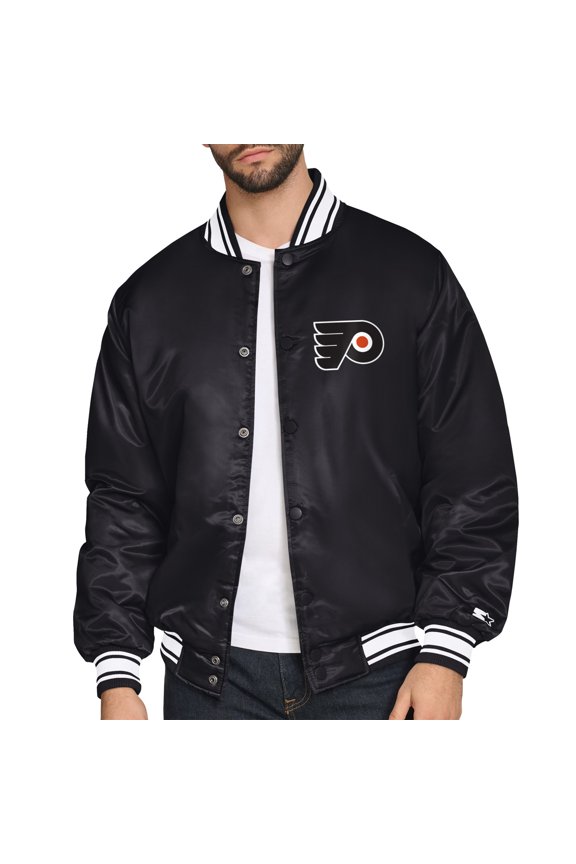 Men's Starter Black Philadelphia Flyers Triangle Satin Varsity Full-Snap Jacket