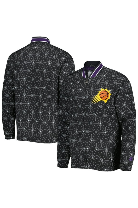Men's Starter Black Phoenix Suns In-Field Play Fashion Satin Full-Zip Varsity Jacket