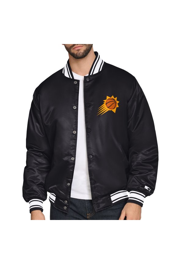 Men's Starter Black Phoenix Suns Triangle Full-Snap Varsity Jacket