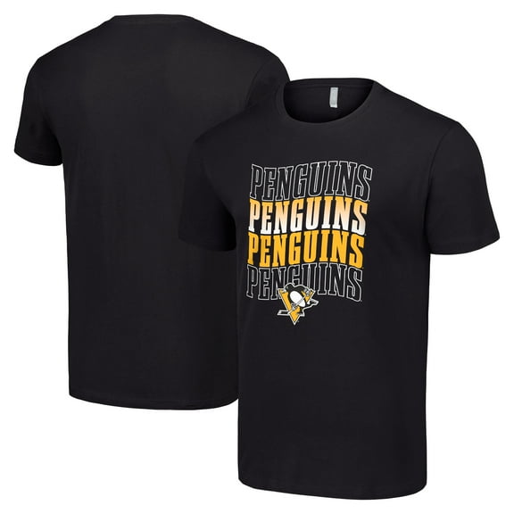 Men's Starter Black Pittsburgh Penguins Four Team Name Logo T-Shirt