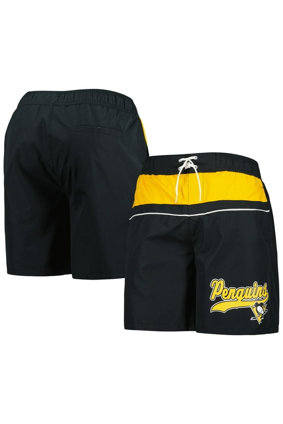 Men's Starter Black Pittsburgh Penguins Freestyle Volley Swim Shorts