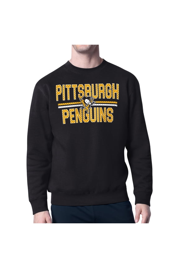 Men's Starter Black Pittsburgh Penguins Mesh Look Team Name Logo Pullover Sweatshirt