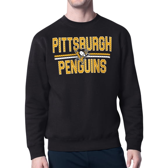 Men's Starter Black Pittsburgh Penguins Mesh Look Team Name Logo Pullover Sweatshirt