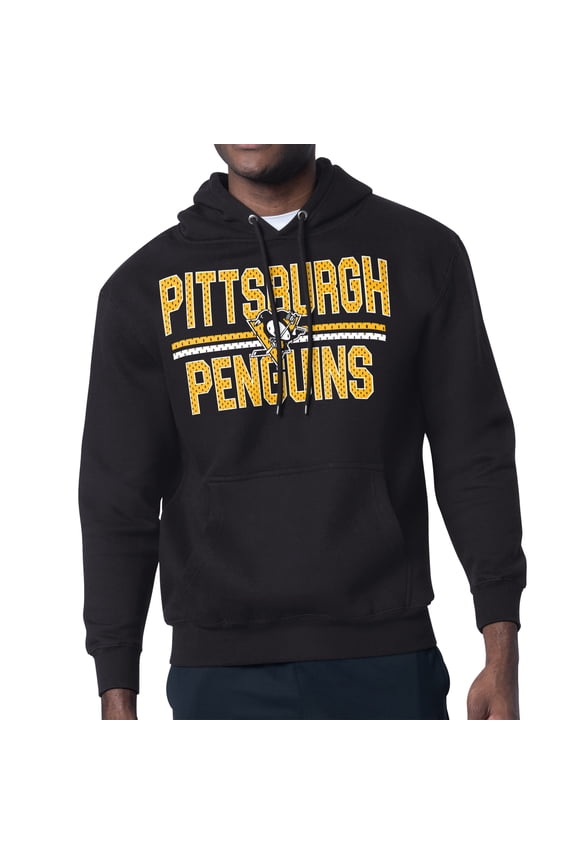 Men's Starter Black Pittsburgh Penguins Mesh Look Team Name Logo Tri-Blend Pullover Hoodie