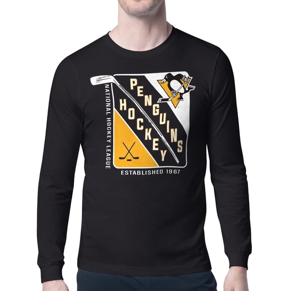 Men's Starter Black Pittsburgh Penguins Shield Long Sleeve Graphic T-Shirt