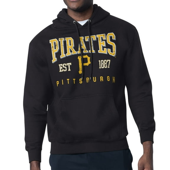 Men's-Starter Black Pittsburgh Pirates Distressed Fleece Pullover Hoodie