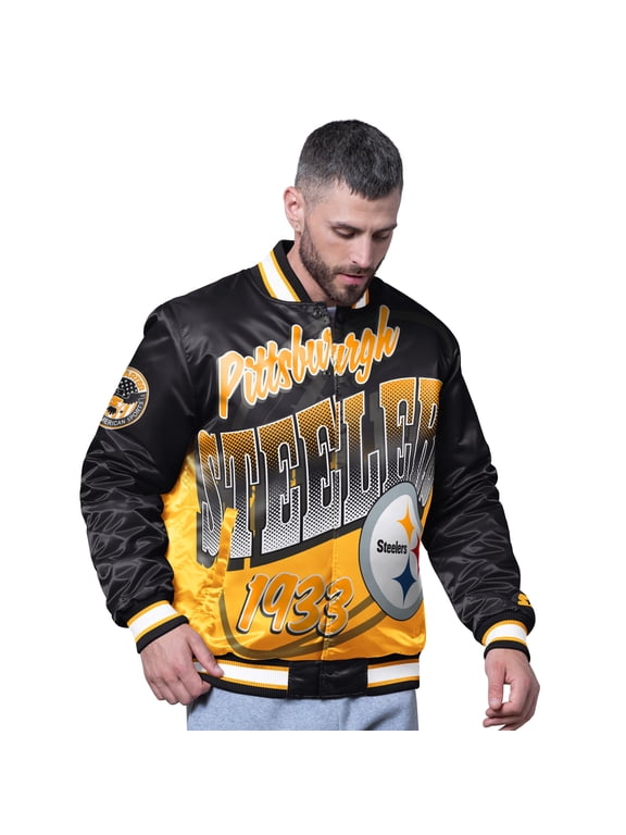 Men's Starter Black Pittsburgh Steelers Pass Rush Varsity Full-Snap Jacket
