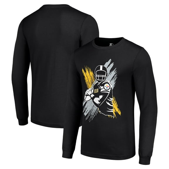 Men's Starter Black Pittsburgh Steelers Player X Logo Graphic Long Sleeve T-Shirt