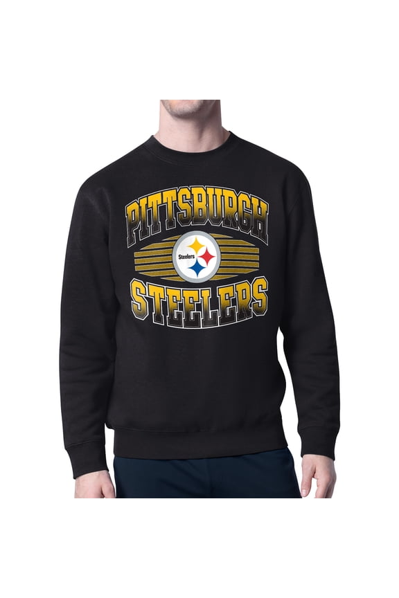 Men's Starter Black Pittsburgh Steelers Team Grit Graphic Fleece Pullover Sweatshirt