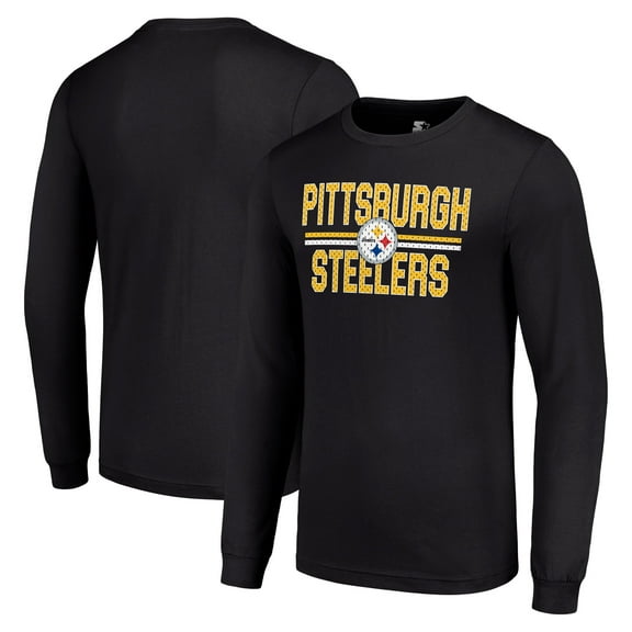 Men's Starter Black Pittsburgh Steelers Team Mesh Print Graphic Long Sleeve T-Shirt