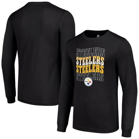 Men's Starter Black Pittsburgh Steelers Team Name Graphic Long Sleeve T-Shirt