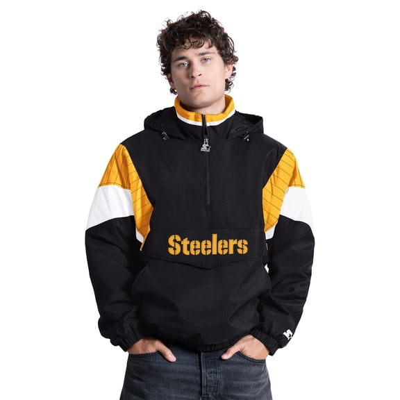Men's Starter Black Pittsburgh Steelers Half-Zip Hooded Jacket