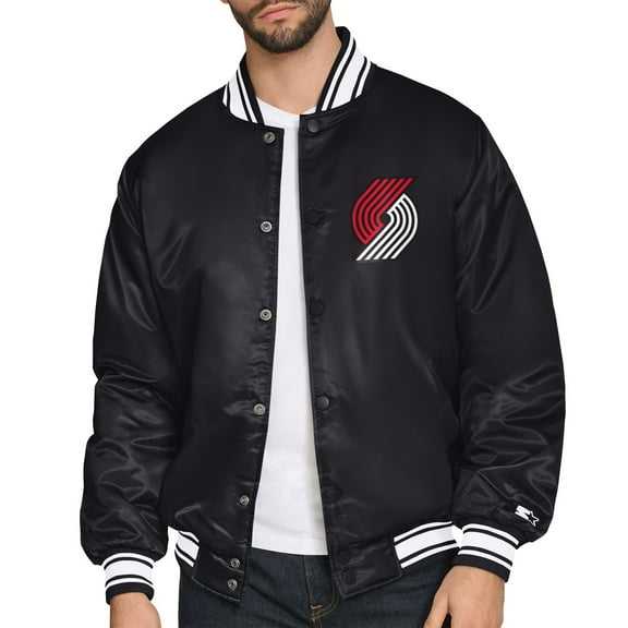 Men's Starter Black Portland Trail Blazers Triangle Full-Snap Varsity Jacket