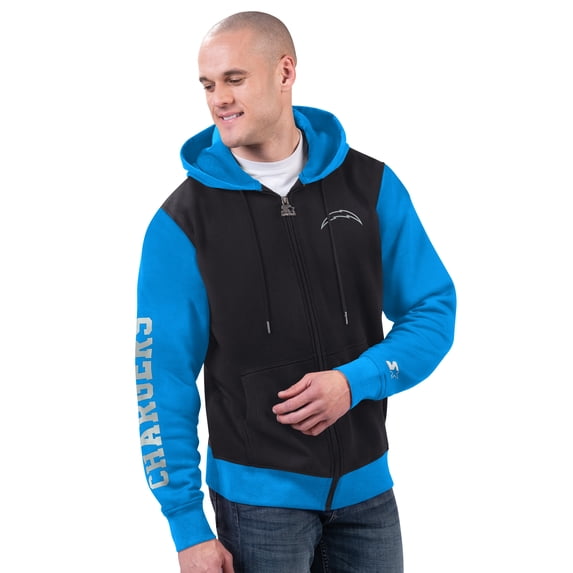 Men's Starter Black/Powder Blue Los Angeles Chargers Thursday Night Gridiron Full-Zip Hoodie
