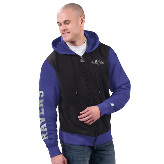 Men's Starter Black/Purple Baltimore Ravens Thursday Night Gridiron Full-Zip Hoodie