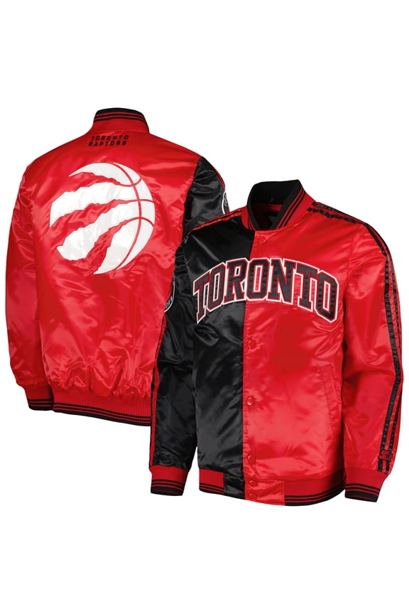 Men's Starter Black/Red Toronto Raptors Fast Break Satin Full-Snap Jacket