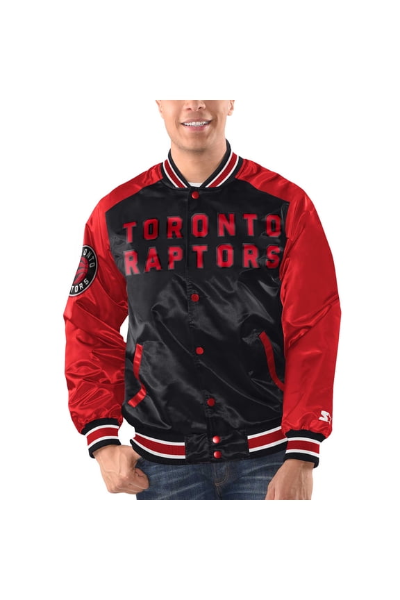 Men's Starter Black/Red Toronto Raptors Renegade Satin Full-Snap Varsity Jacket