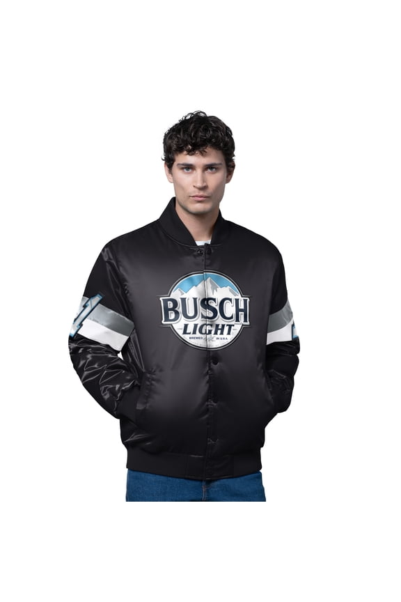 Men's Starter Black Ross Chastain Triple Option Satin Varsity Full-Snap Jacket