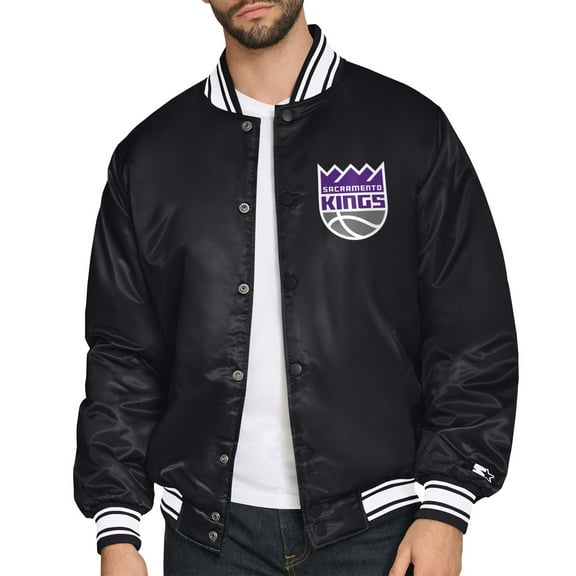Men's Starter Black Sacramento Kings Triangle Full-Snap Varsity Jacket