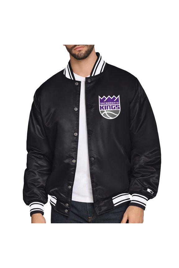Men's Starter Black Sacramento Kings Triangle Full-Snap Varsity Jacket