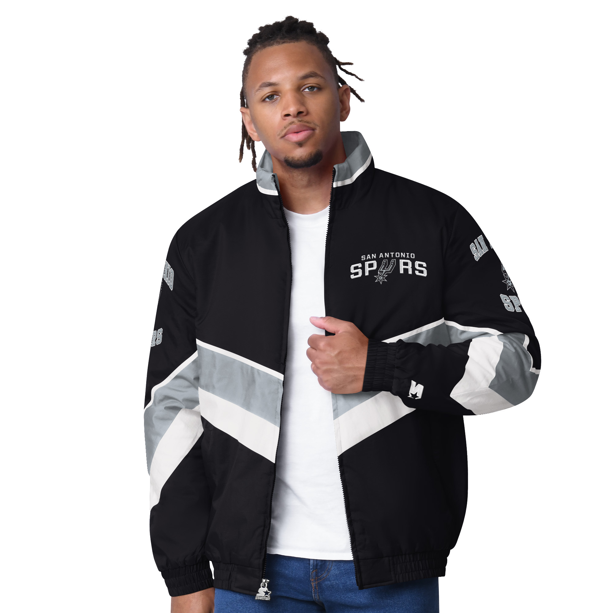 Men's Starter Black San Antonio Spurs Captain Oxford Full-Zip