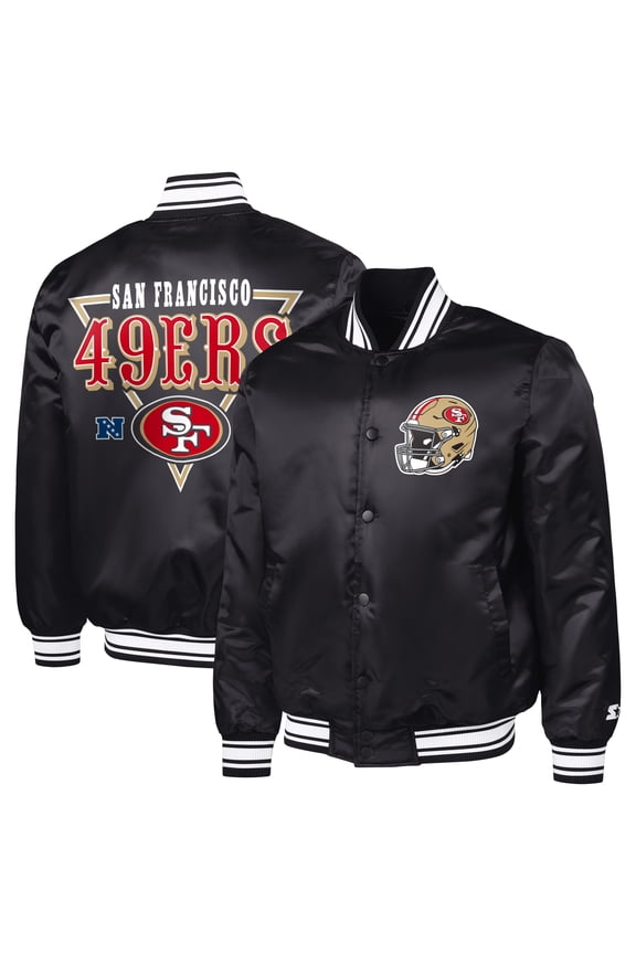 Men's Starter Black San Francisco 49ers Printed Triangle Graphic Satin Full-Snap Varsity Jacket