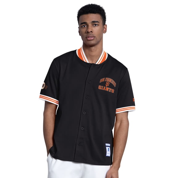 Men's Starter  Black San Francisco Giants Button-Up Short Sleeve Jacket