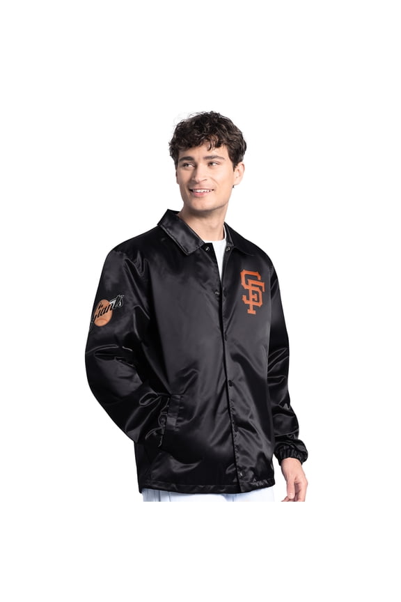 Men's Starter  Black San Francisco Giants Cooperstown Collection Point Man Full-Snap Coaches Jacket