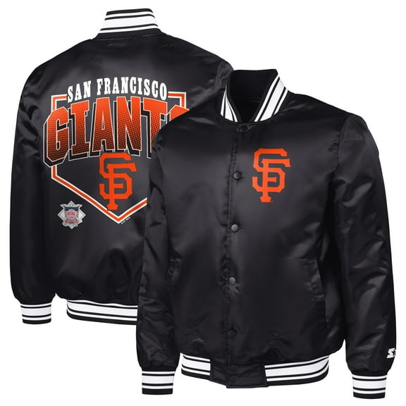 Men's Starter Black San Francisco Giants Home Plate Printed Graphic Satin Full-Snap Varsity Jacket