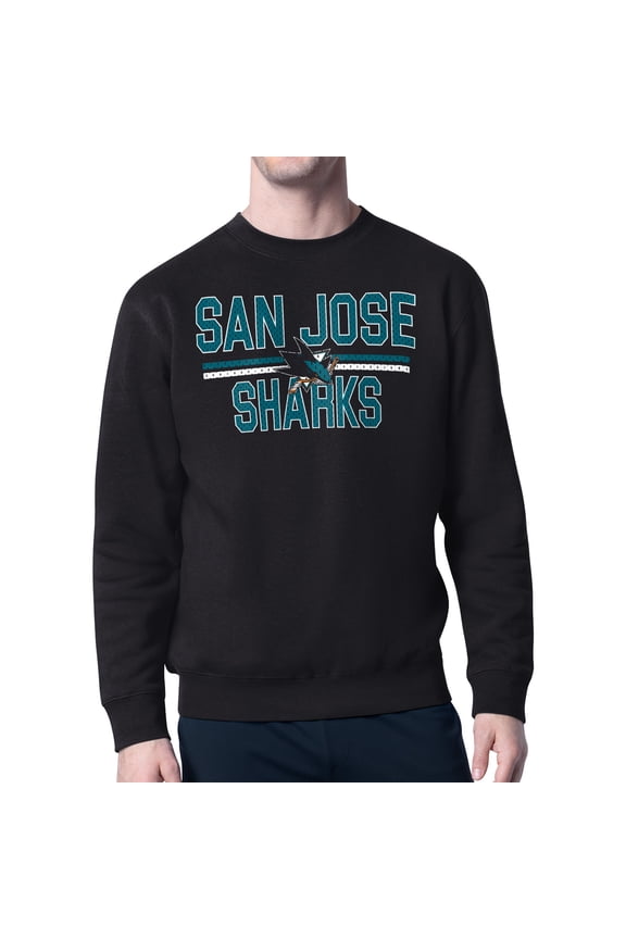 Men's Starter Black San Jose Sharks Mesh Look Team Name Logo Pullover Sweatshirt