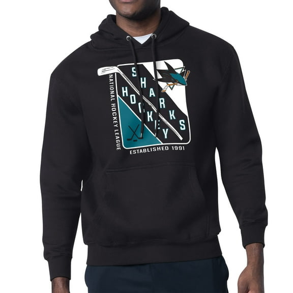 Men's Starter Black San Jose Sharks Shield Logo Pullover Hoodie