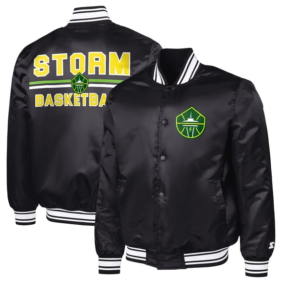 Men's Starter Black Seattle Storm Satin Varsity Full-Snap Jacket