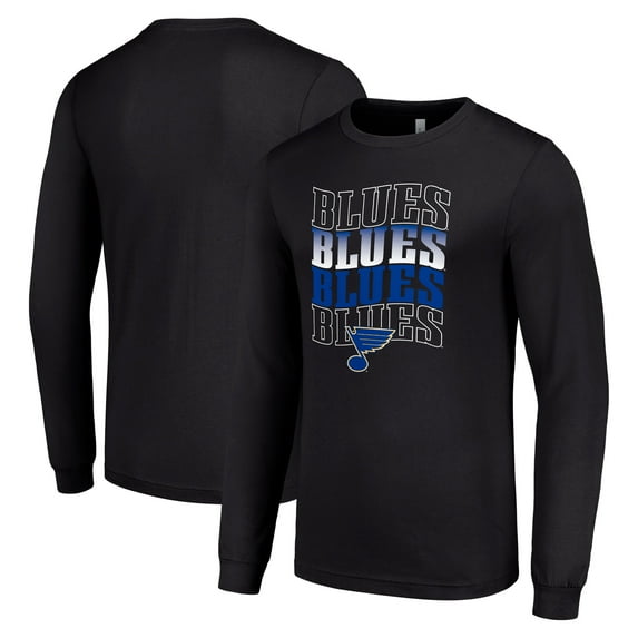 Men's Starter Black St. Louis Blues Four Team Name Logo Long Sleeve Graphic T-Shirt