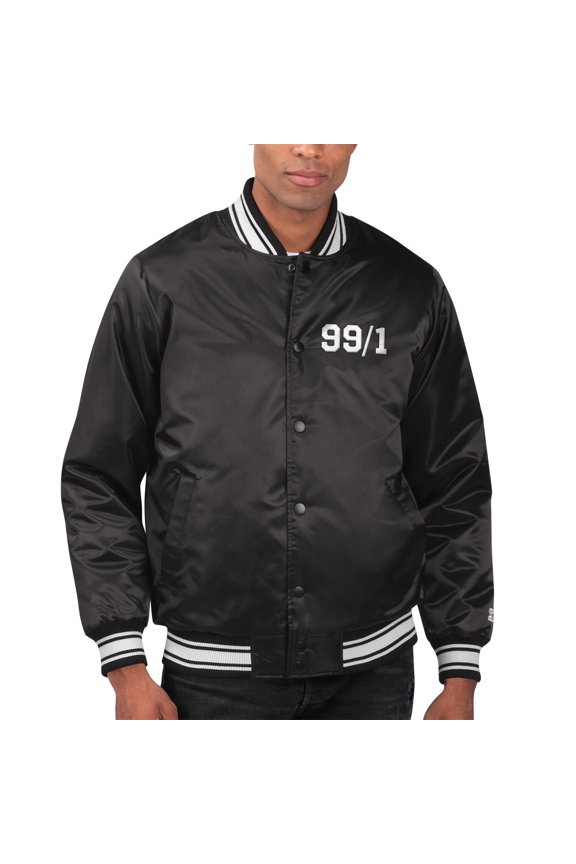 Men's Starter Black TRACKHOUSE RACING Locker Room Varsity Satin Full-Snap Jacket