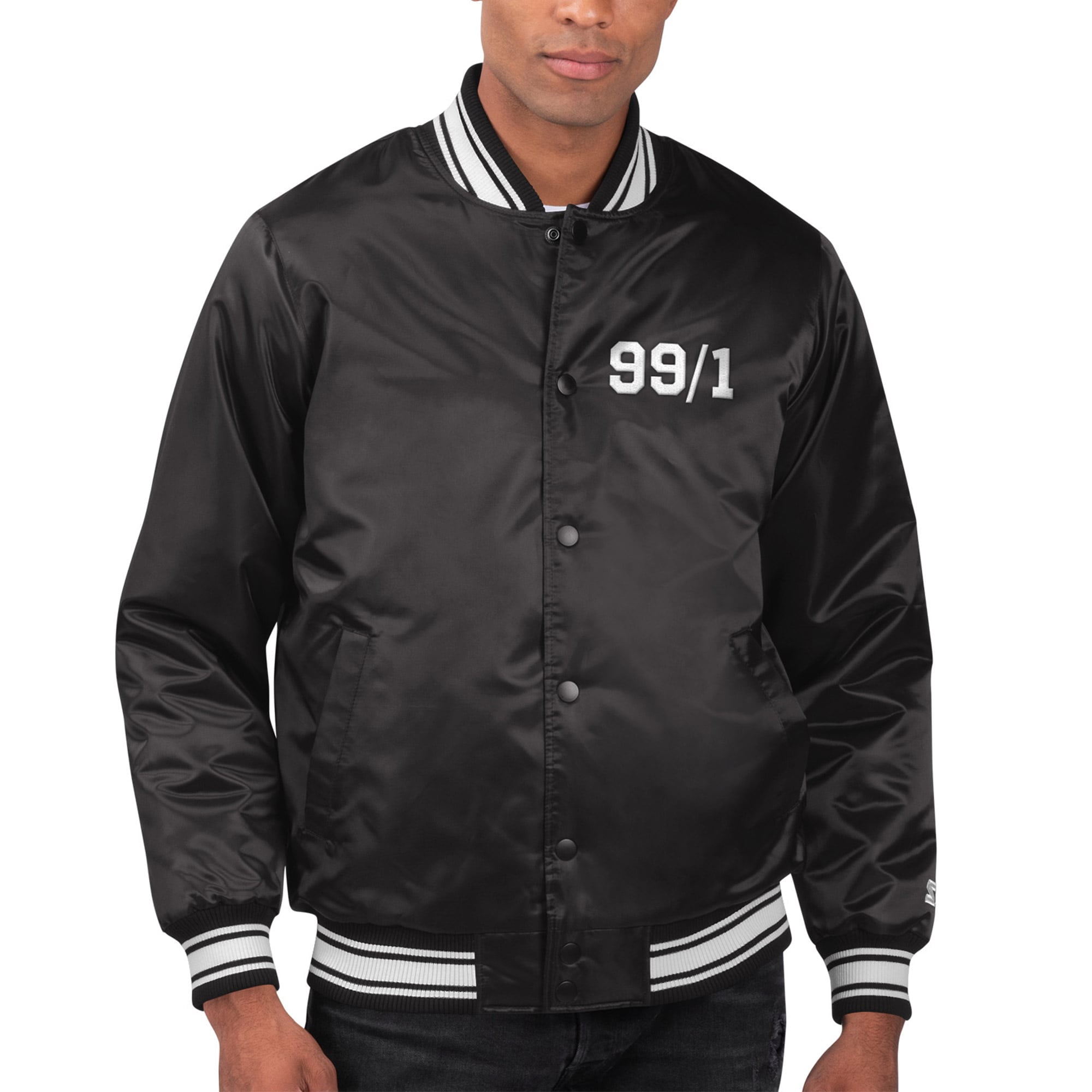 Track House Racing Jacket Men's Starter Black TRACKHOUSE RACING Locker Room Varsity Satin Full ...