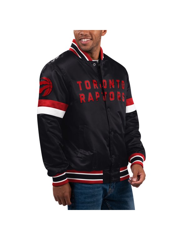 Men's Starter Black Toronto Raptors Home Game Satin Full-Snap Varsity Jacket
