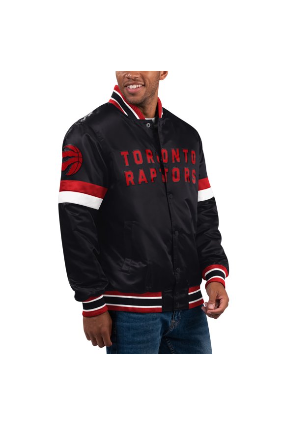 Men's Starter Black Toronto Raptors Home Game Satin Full-Snap Varsity Jacket