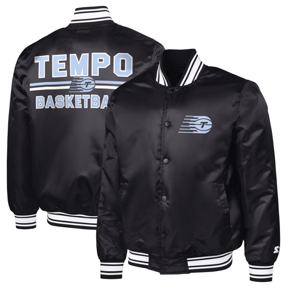 Men's Starter Black Toronto Tempo Satin Varsity Full-Snap Jacket