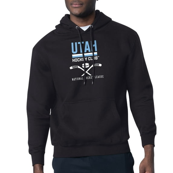 Men's Starter Black Utah Hockey Club Half Puck Graphic Pullover Hoodie