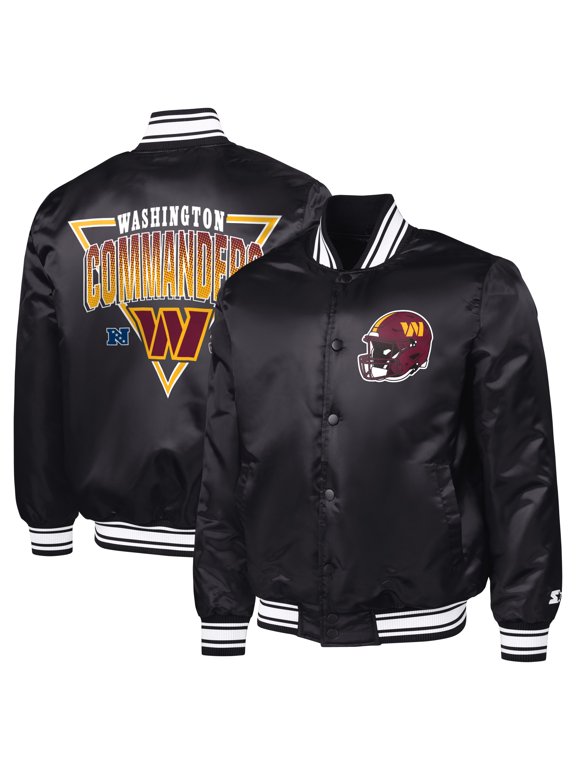Men's Starter Black Washington Commanders Printed Triangle Graphic Satin Full-Snap Varsity Jacket