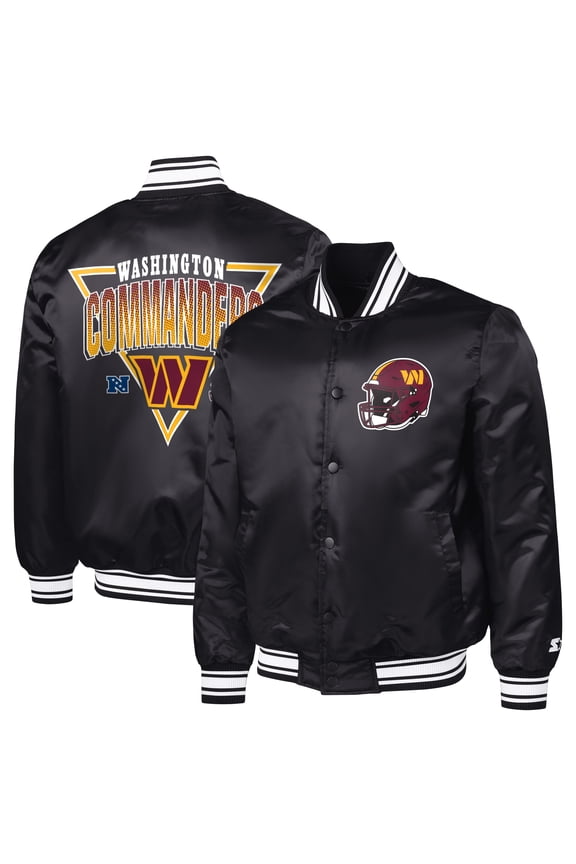 Men's Starter Black Washington Commanders Printed Triangle Graphic Satin Full-Snap Varsity Jacket