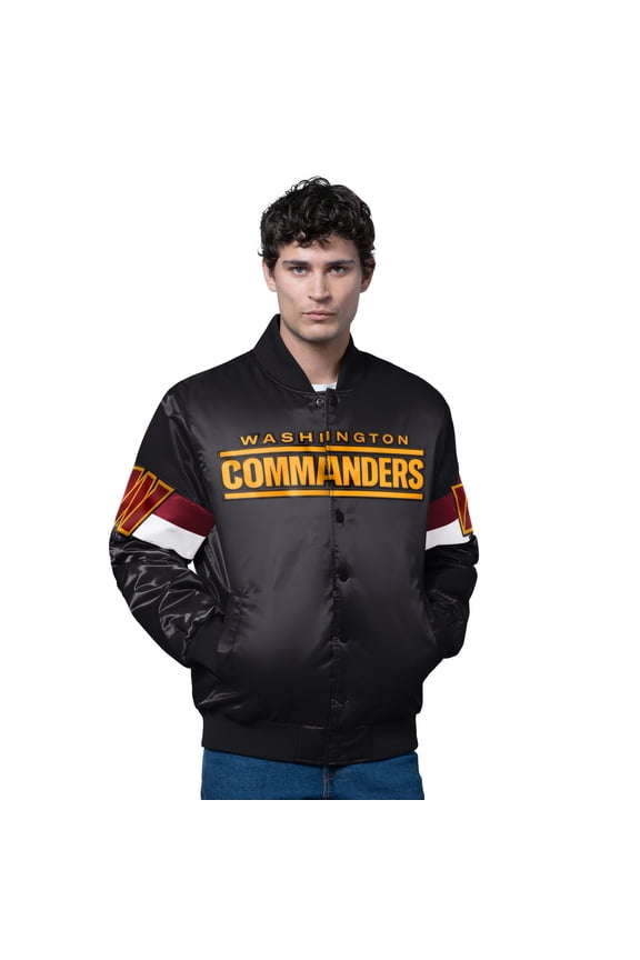 Men's Starter Black Washington Commanders Triple Option Full-Snap Varsity Jacket