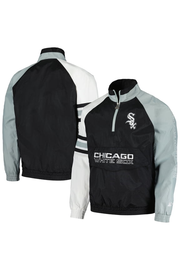 Men's Starter Black/White Chicago White Sox Elite Raglan Half-Zip Jacket
