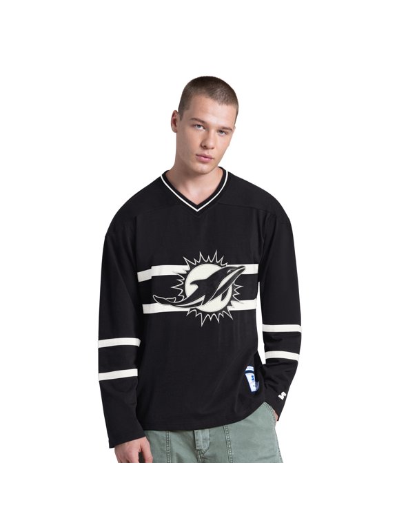 Men's Starter Black/White Miami Dolphins Lineup Long Sleeve T-Shirt