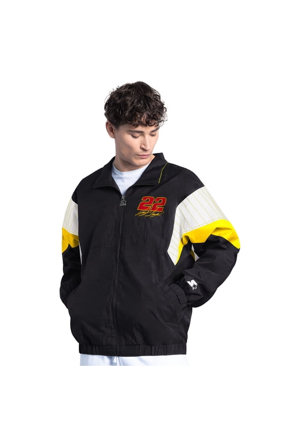 Men's Starter Black/Yellow Joey Logano Pennzoil Yard Line Full-Zip Jacket